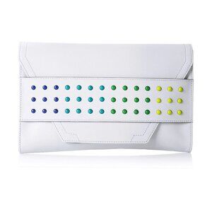 Milly Color Digital Studded Leather White Flap Envelope Bag Handbag Purse NEW